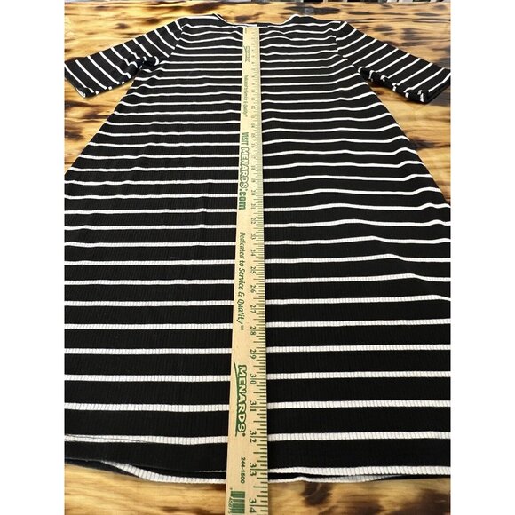 Luxology Women T Shirt Dress Black White Striped Stretch Size Large Classic City - Picture 8 of 10